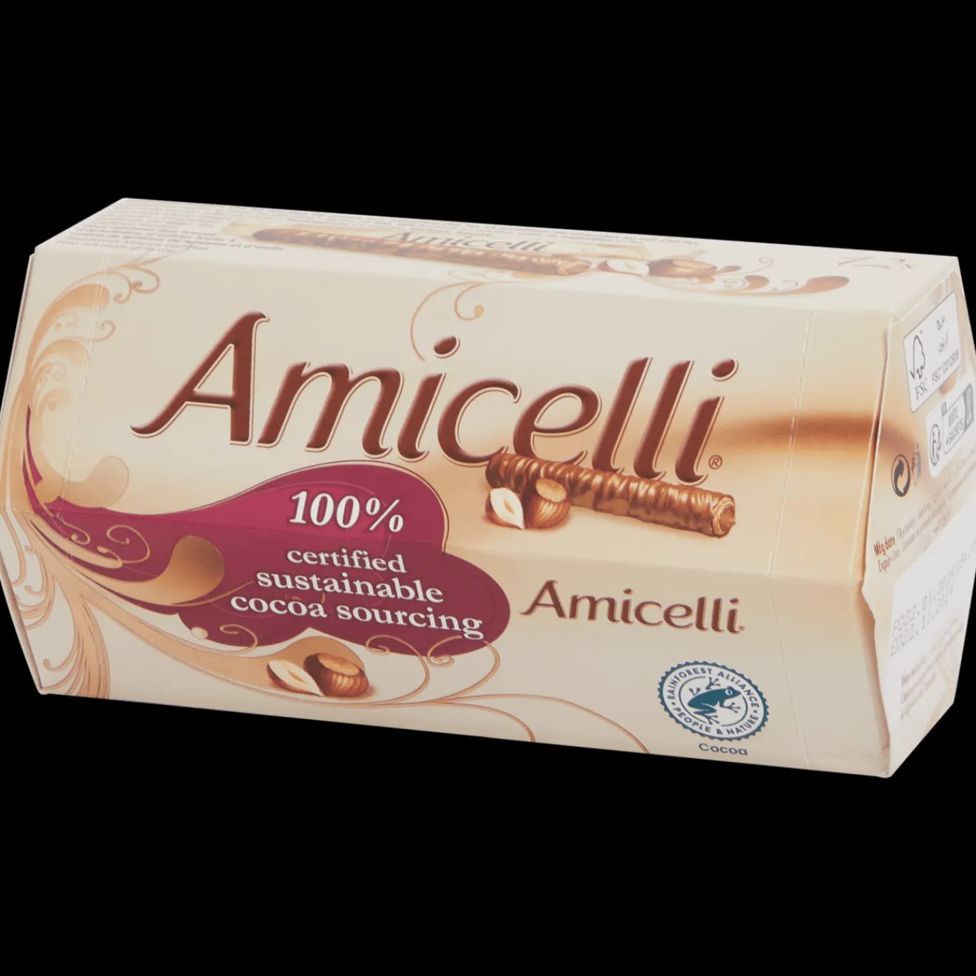 Amicelli Chocolade^chocolade-hazelnoot wafelrolletjes
